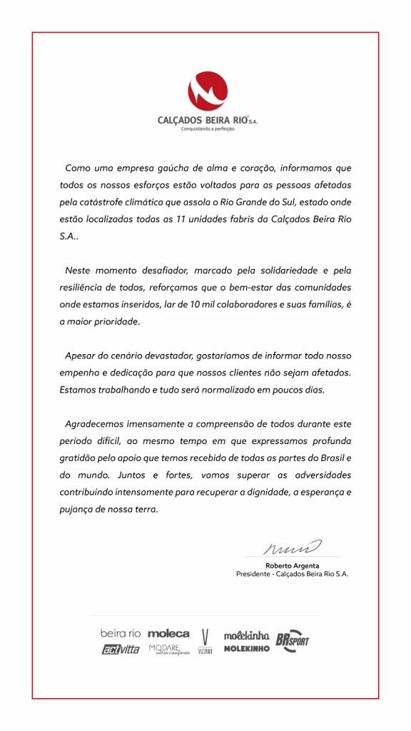 carta de Roberto Argenta sobre a catástrofe climática no RS
