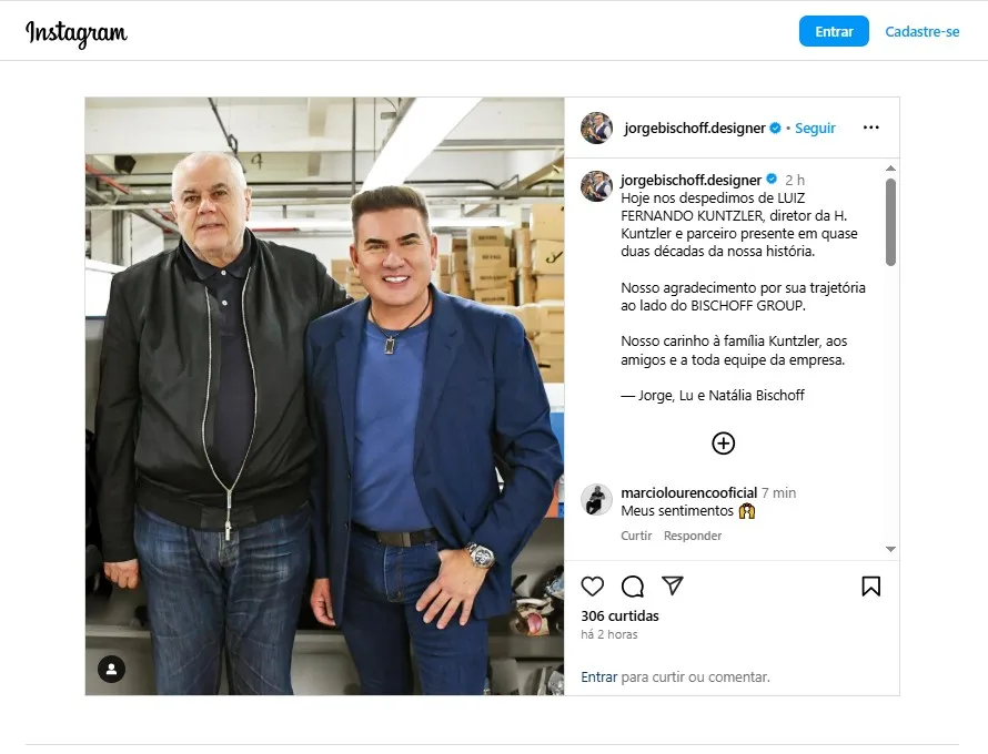 Jorge Bischoff prestou homenagem a Luiz Fernando no Instagram