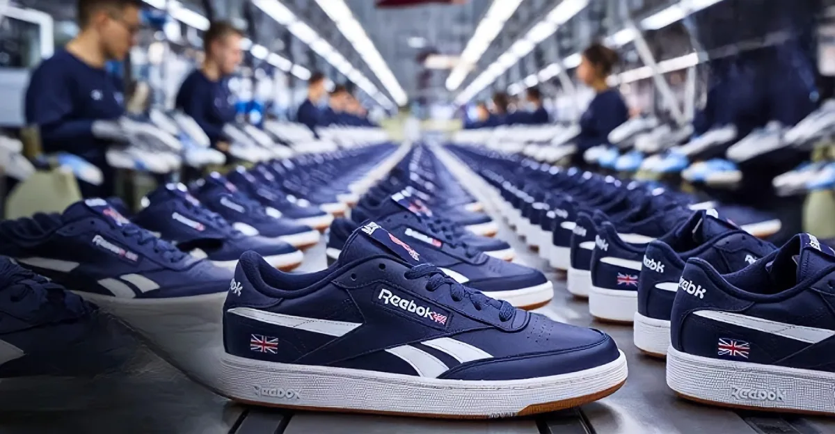 Linha de produção de calçados da Reebok