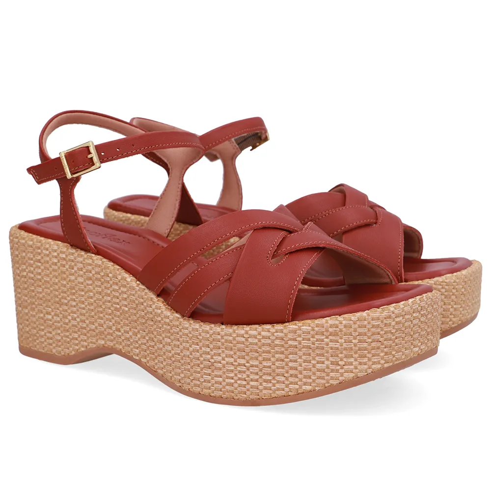 Sandália Plataforma Palha Couro Marrom, Usaflex, R$ 399,99