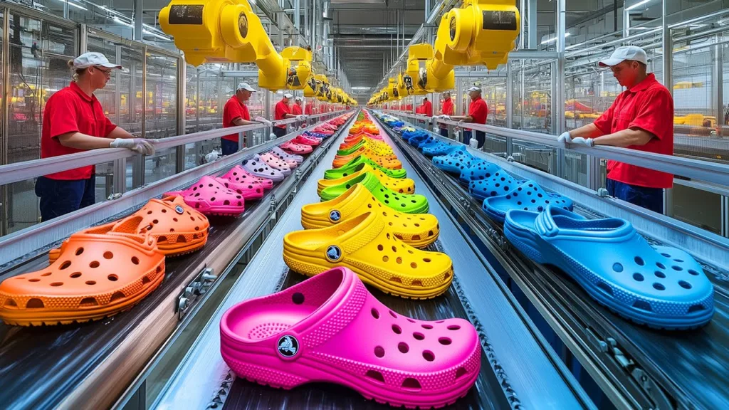 Linha de produção de empresa que produz para a Crocs