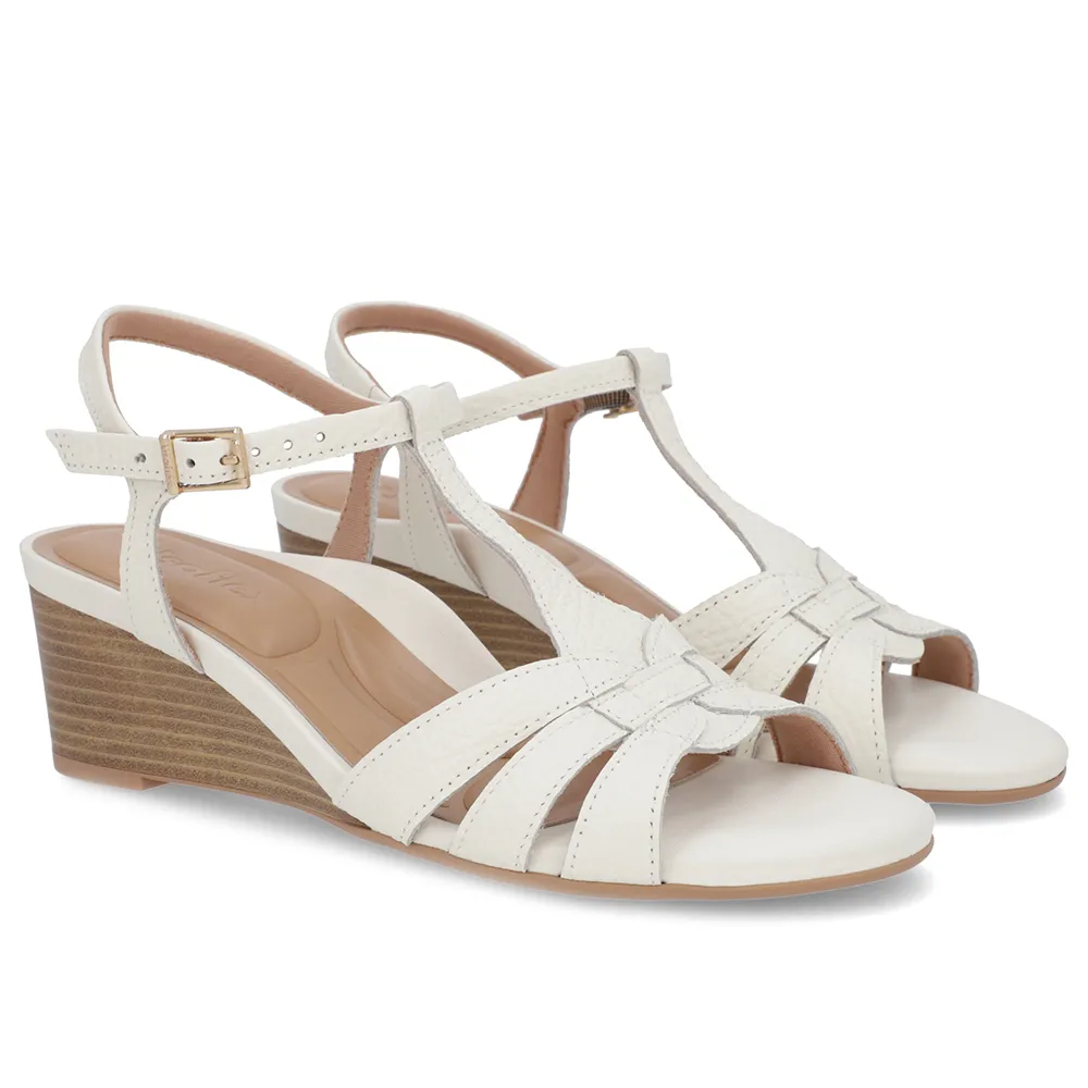 Sandália Salto Anabela Off-White Couro Tira Elástico, Usaflex, R$ 199,99