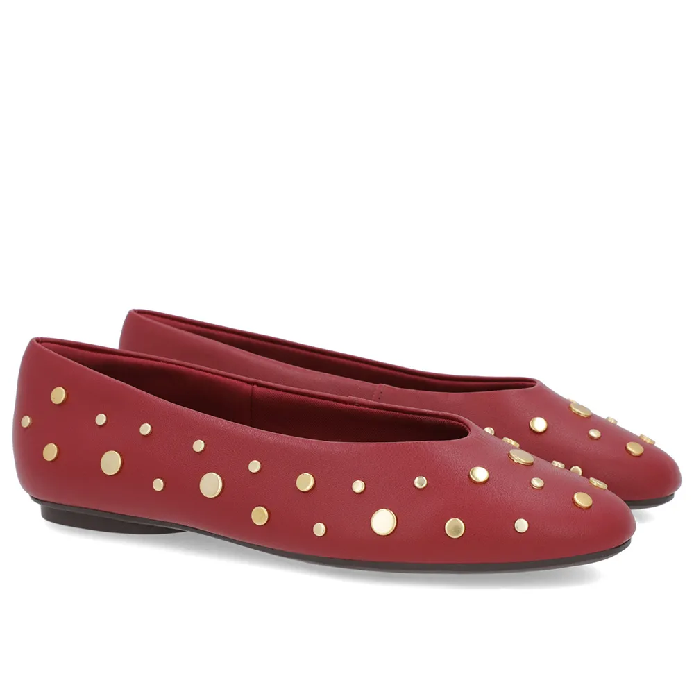 Sapatilha Vermelha Couro Rebite, Usaflex, R$ 149,99