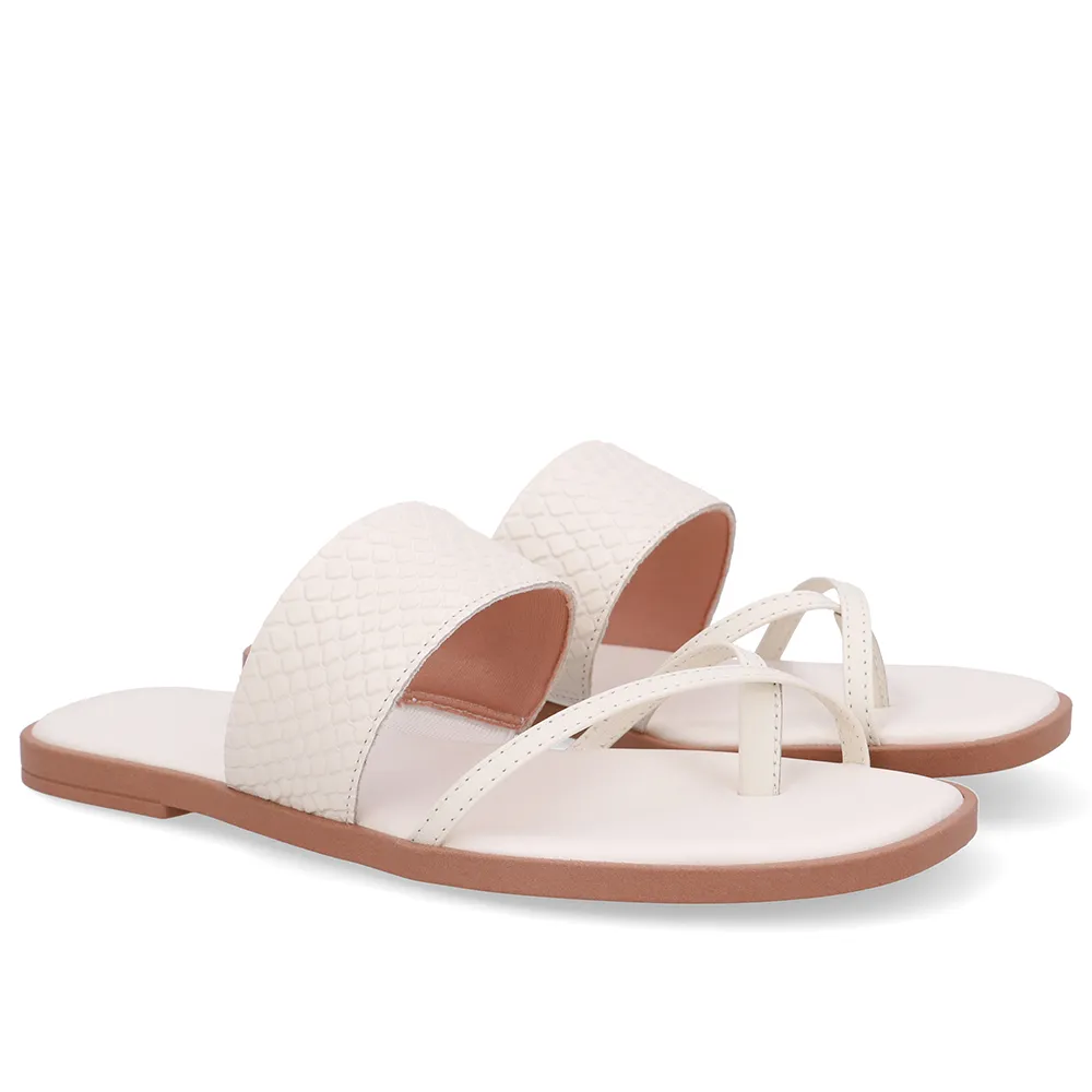 Rasteira Bico Quadrado Couro Branca Marfim, Usaflex, de R$ 219,99 por R$ 99,99