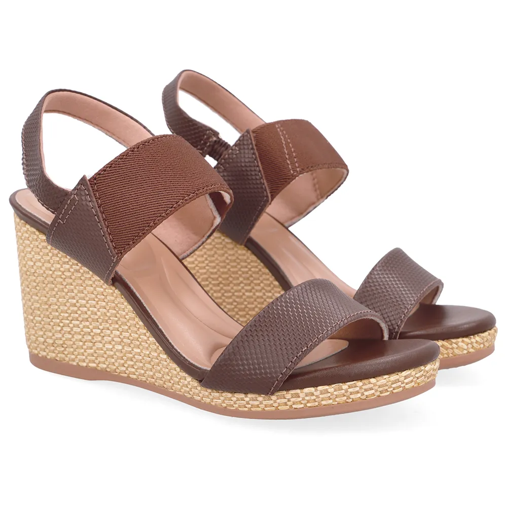 Sandália Anabela Palha Couro Marrom, Usaflex, R$ 369,99