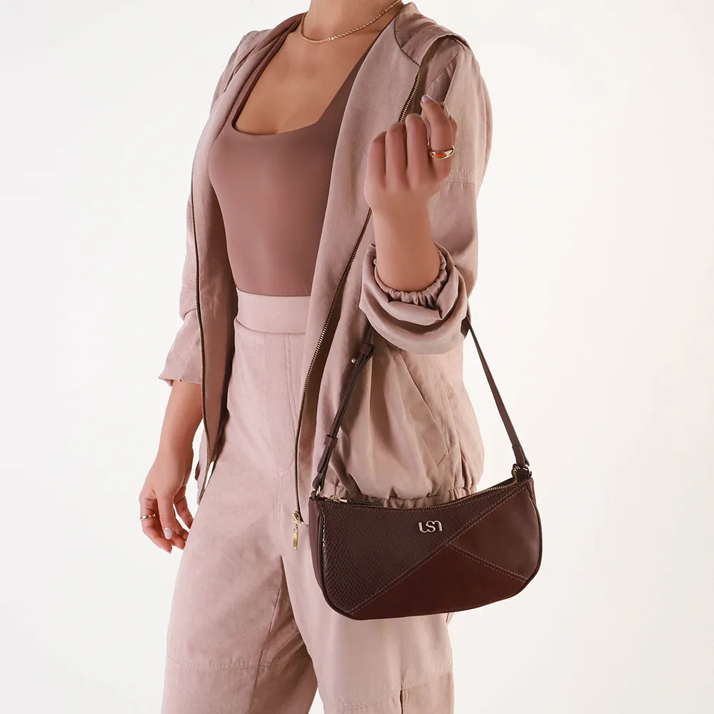 Bolsa Baguete Couro Marrom Recortes, Usaflex, R$ 499,99