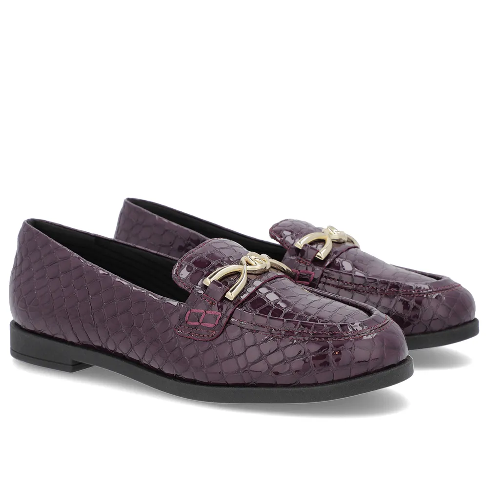 Mocassim Verniz Croco Roxo Tira Bridão, Usaflex, R$ 249,99