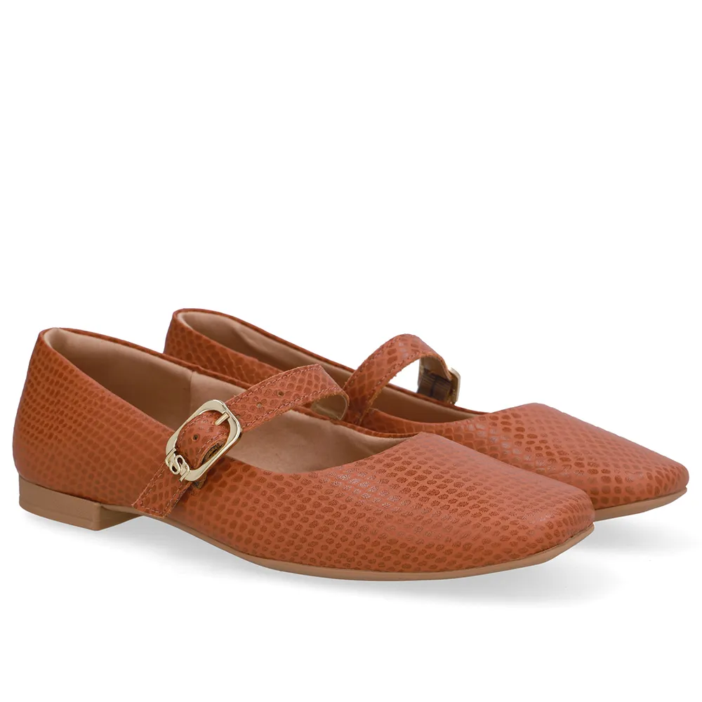 Sapatilha Boneca Marrom Couro Bico Quadrado, Usaflex, R$ 259,99