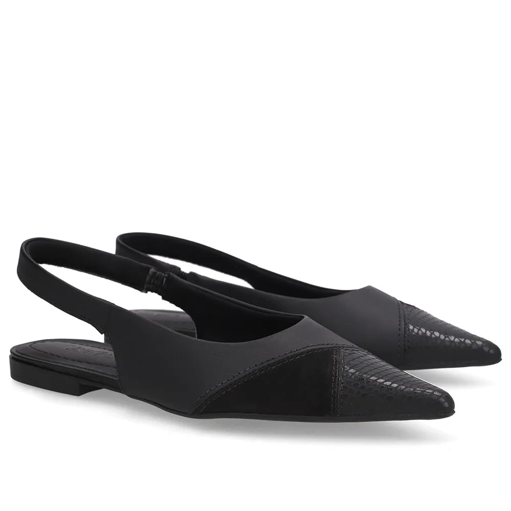 Slingback Preto Bico Fino Couro, Usaflex, R$ 299,99