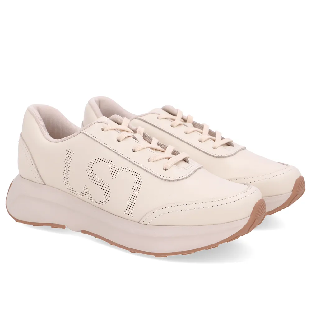 Tênis Couro Branco Marfim Monograma, Usaflex, R$ 449,99