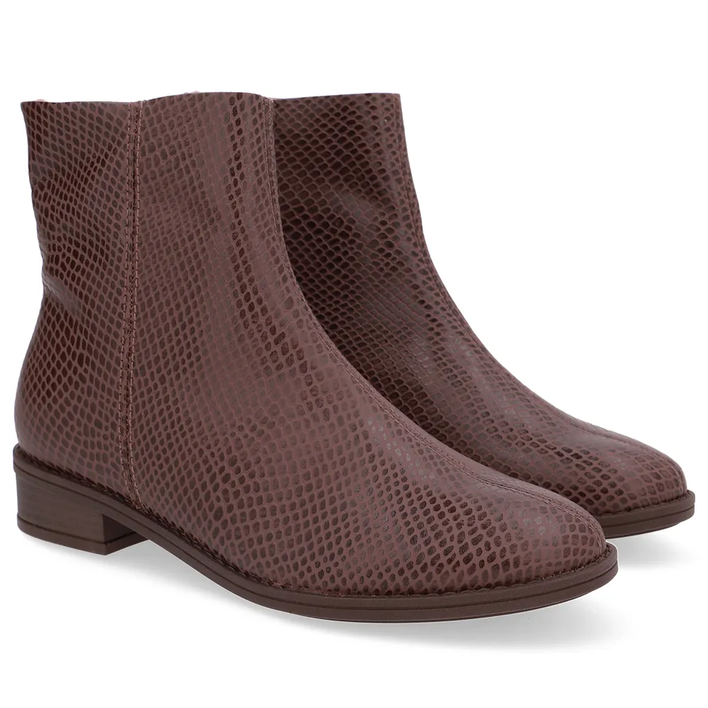 Bota Salto Bloco Bico Redondo Couro Marrom, Usaflex, R$ 389,99