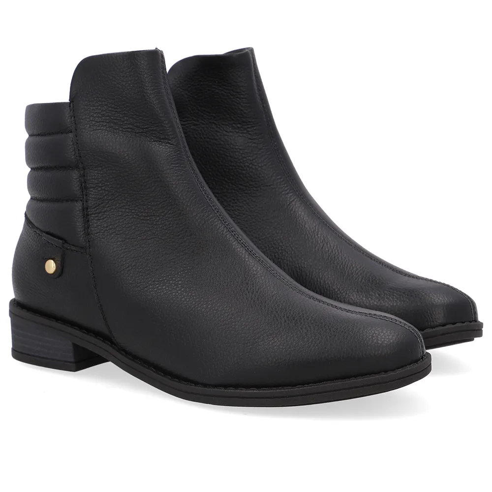 Bota Salto Bloco Preta Couro Costura, Usaflex, R$ 399,99