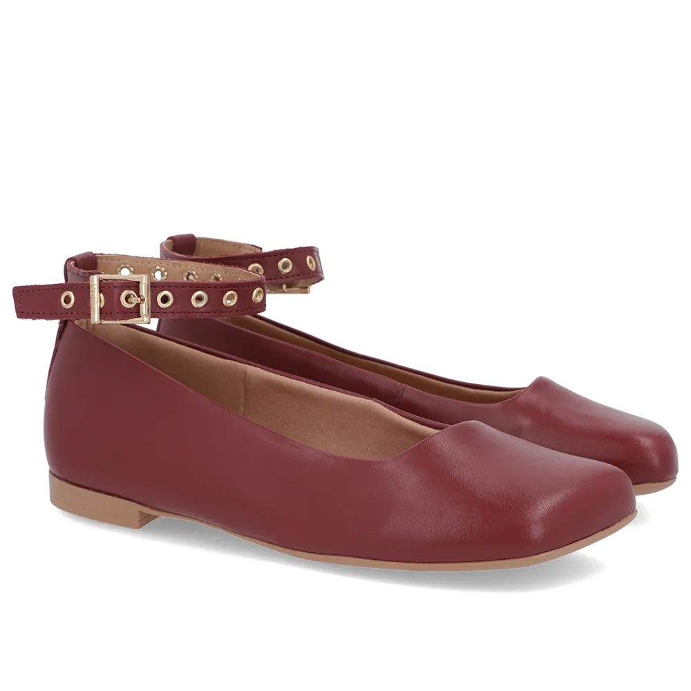 Sapatilha Ajuste Tornozelo Vermelha Couro Bico Quadrado, Usaflex, R$ 179,99