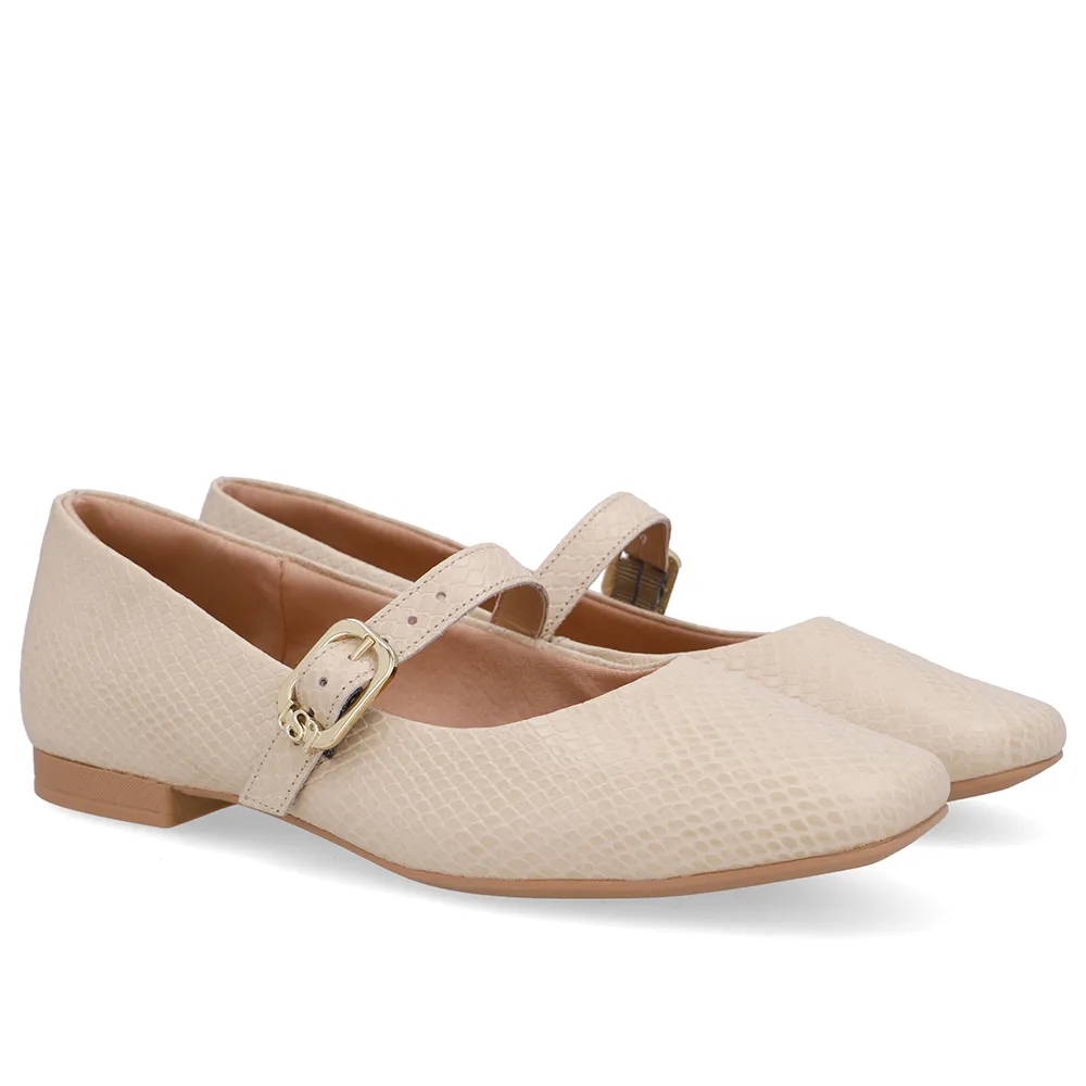 Sapatilha Boneca Bege Couro Bico Quadrado, Usaflex, R$ 259,99