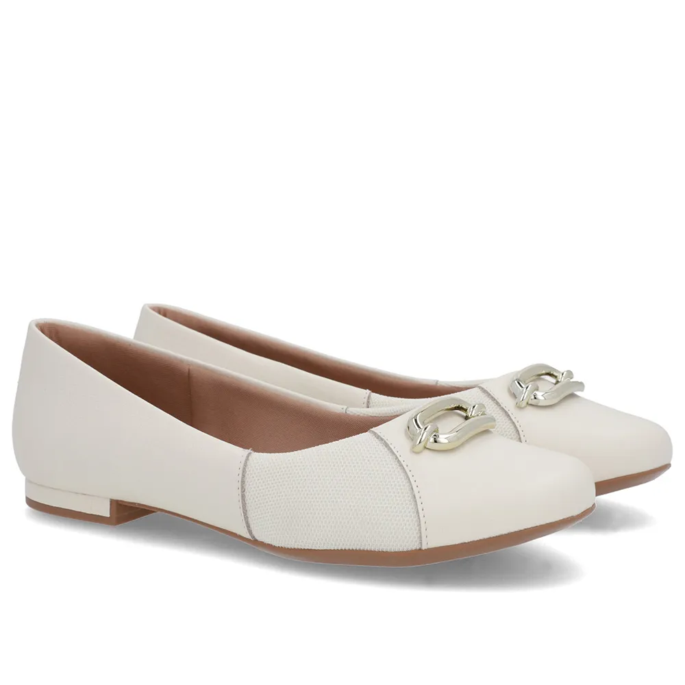 Sapatilha Branca Marfim Couro Lateral Tecido, Usaflex, R$ 199,99