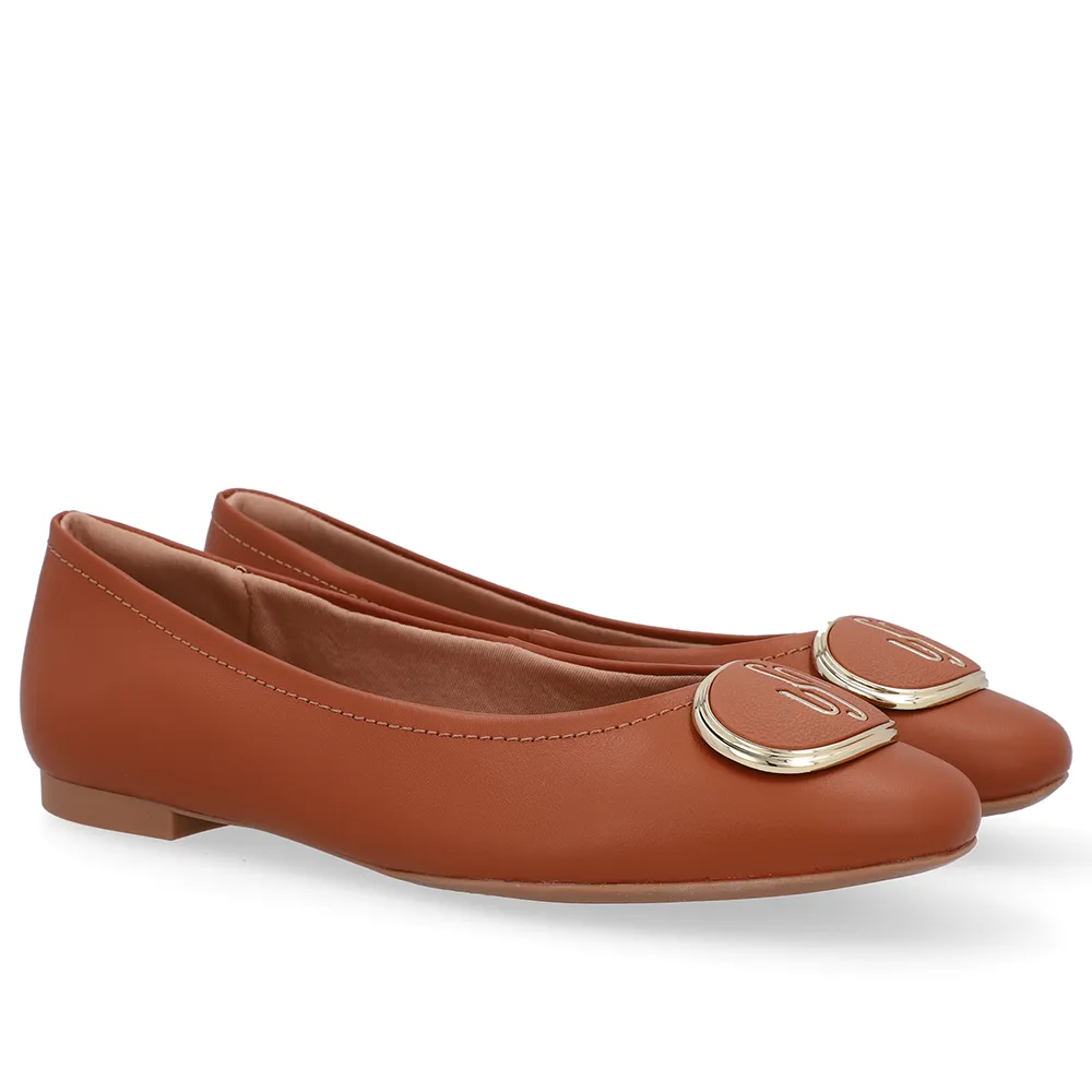 Sapatilha Couro Marrom Bico Redondo Enfeite, Usaflex, R$ 170,99