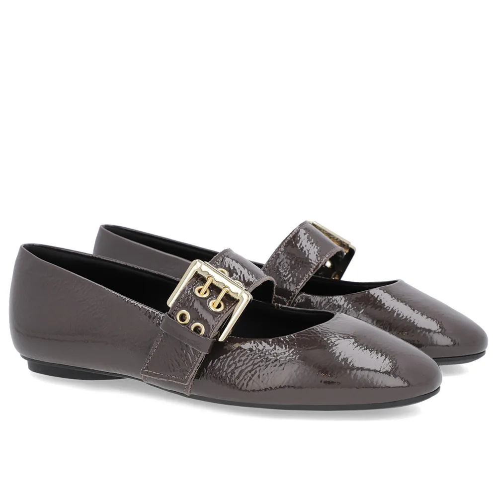 Sapatilha Marrom Verniz Tira Fivela, Usaflex, R$ 199,99