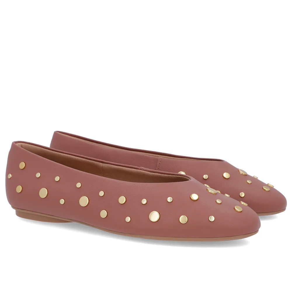 Sapatilha Rosa Couro Rebite, Usaflex, R$ 149,99