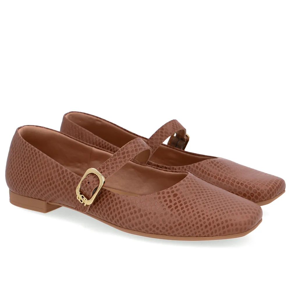 Sapatilha Boneca Marrom Couro Bico Quadrado, Usaflex, R$ 259,99
