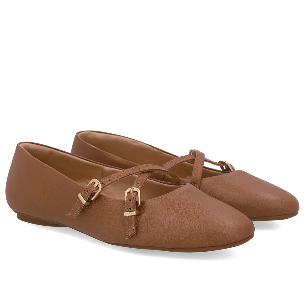 Sapatilha Marrom Couro Tira Enfeite, Usaflex, R$ 299,99