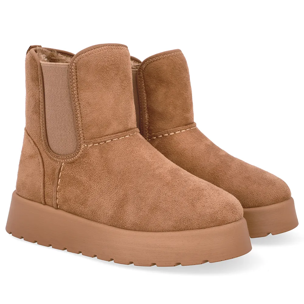 Bota Poofy Tecido Marrom Forrada, Usaflex, R$ 379,99