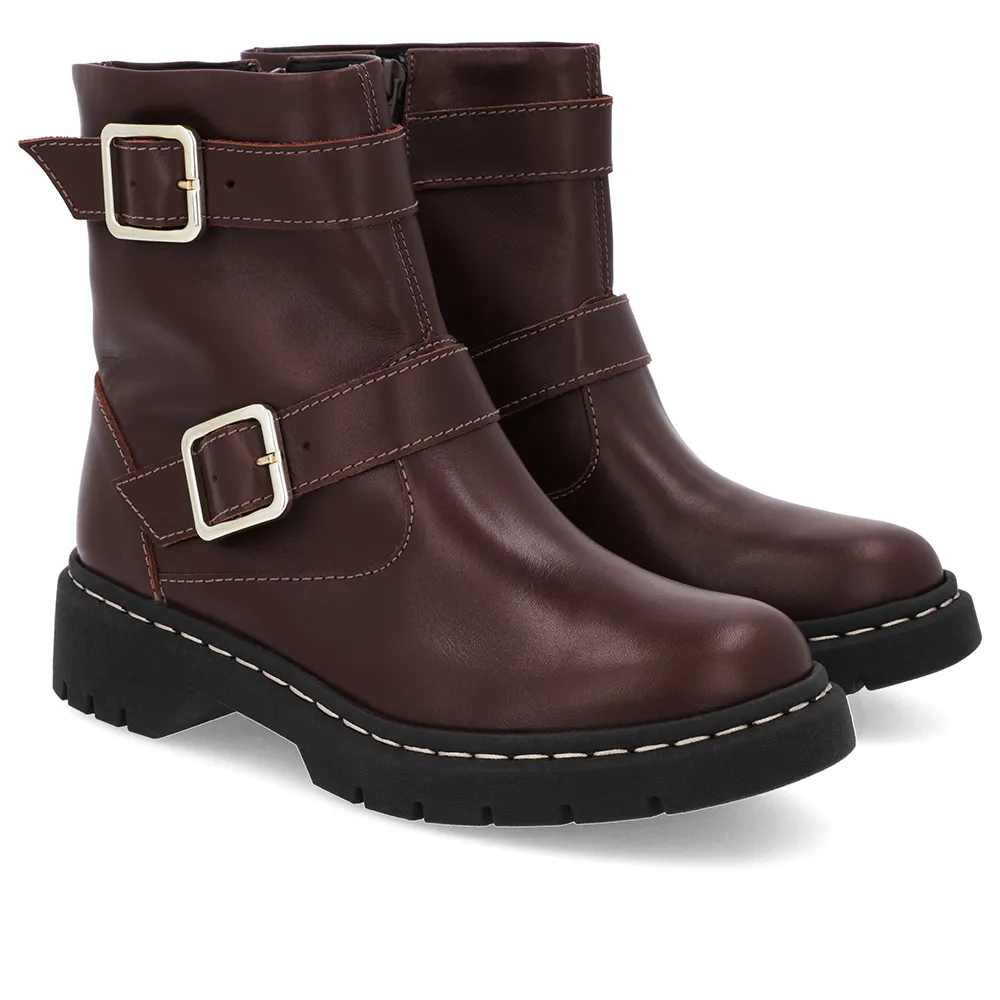 Bota Salto Plataforma Marrom Couro Duas Fivelas, Usaflex, R$ 349,99