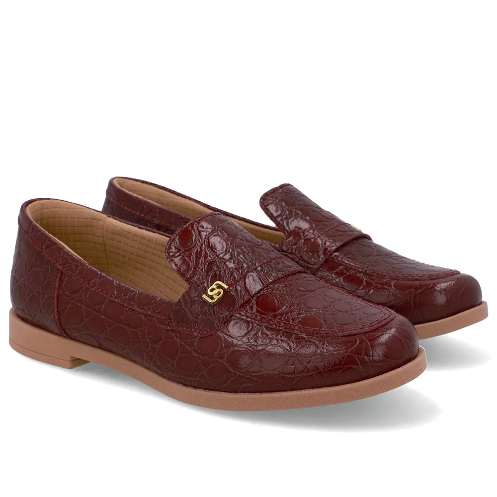 Loafer Couro Croco Vermelho Tira Monograma, Usaflex, R$ 399,99